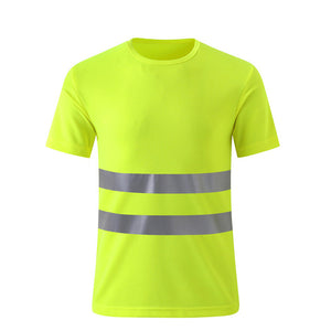 Safety Reflective High Visibility Quick Drying Fluorescent Yellow Short Sleeve T-shirt Free Shipping